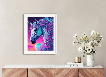 Poster with wood frame: Vaporwave, Unicorn