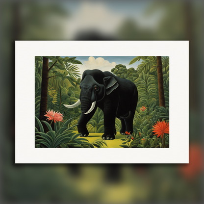 Poster - Henri Rousseau, a black elephant in the jungle - 4127960762