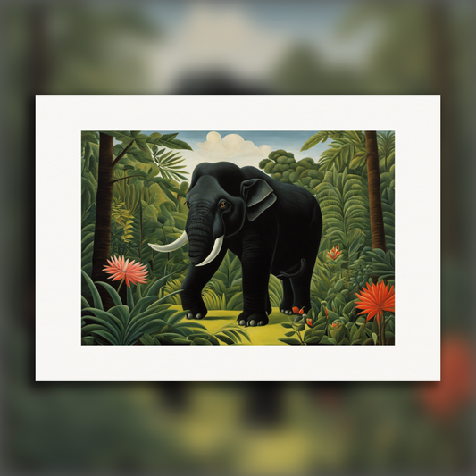 Affiche IA - Le Douanier Rousseau, Un Éléphant Noir dans la Jungle - 4127960762