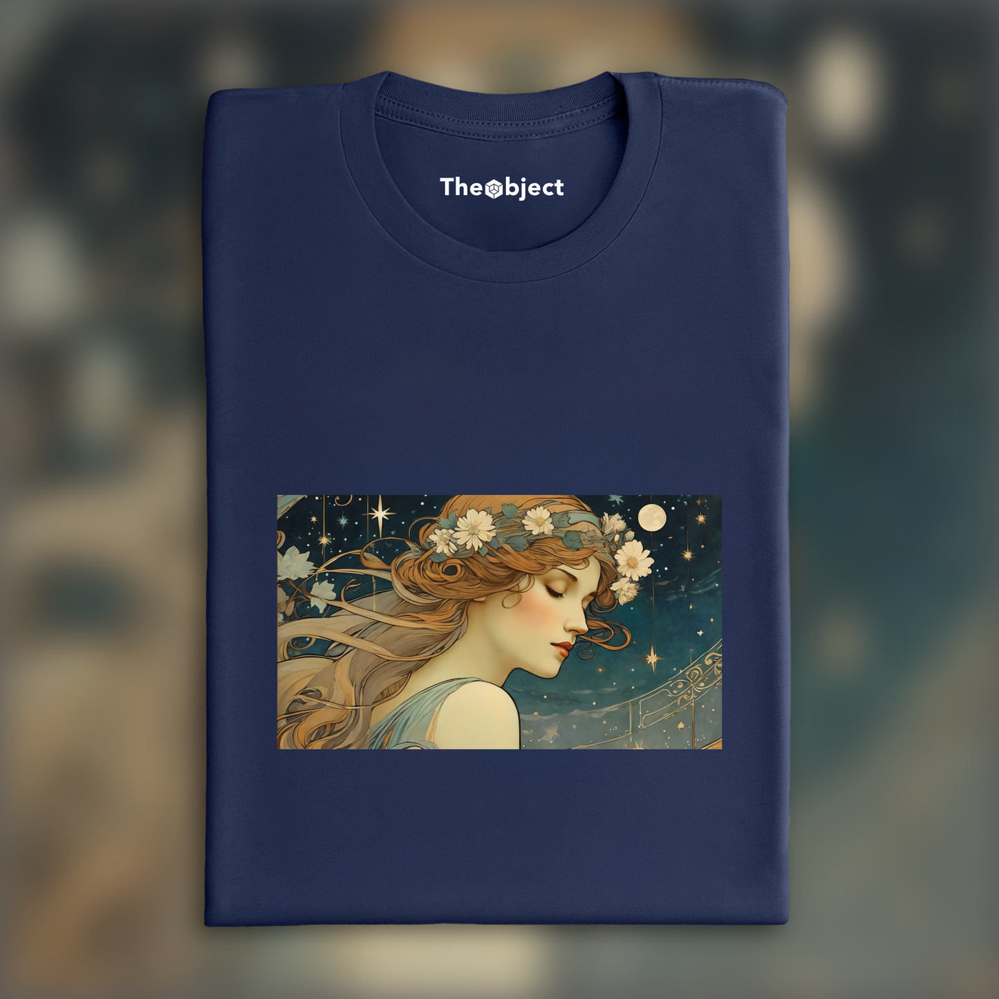 T-Shirt IA - Alfons Mucha, Portrait de Femme sous un ciel étoilé - 3970268897