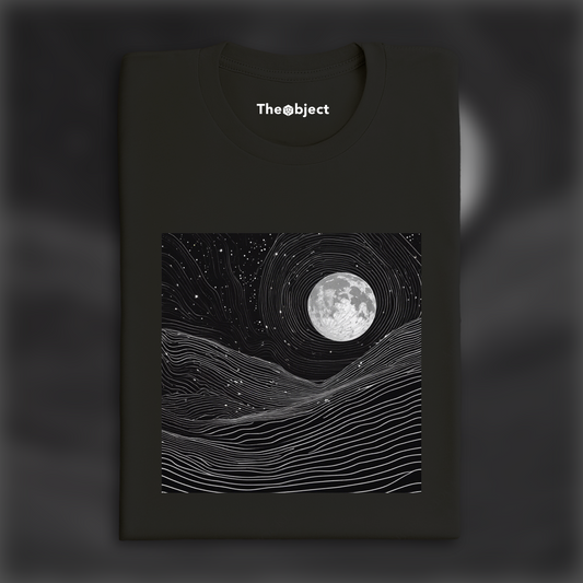 T-Shirt - Art monochrome, lignes topographiques sur fond cosmique, La Lune - 4082614746