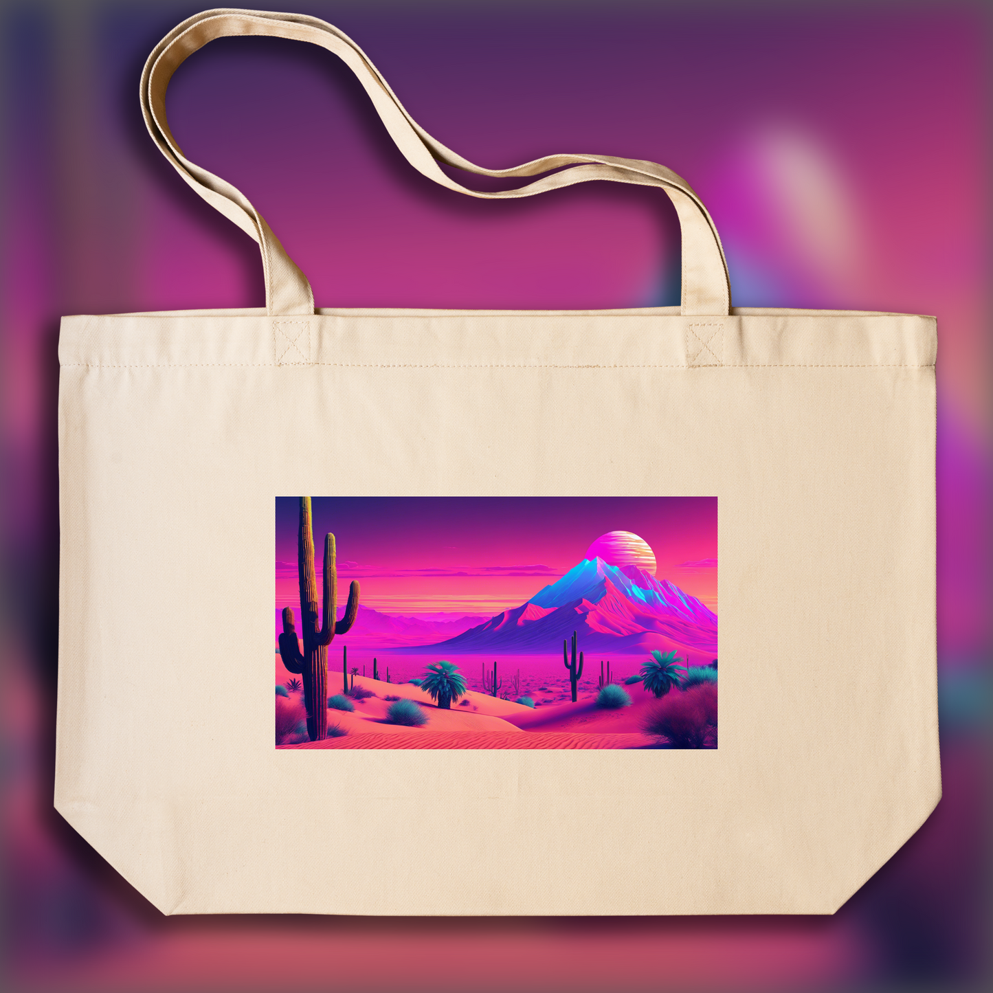 Tote bag IA ample écologique - Vaporwave, dramatic desert - 3910847522