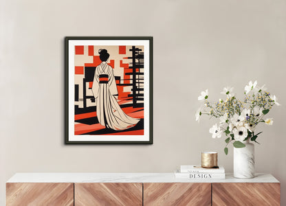 Poster with metal frame: Refined American, modern and nervous illustration, Kimono