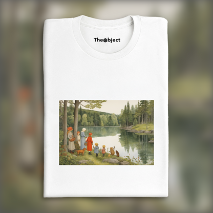 T-Shirt IA - Elsa Beskow, A family near a lake, a forest - 656835157