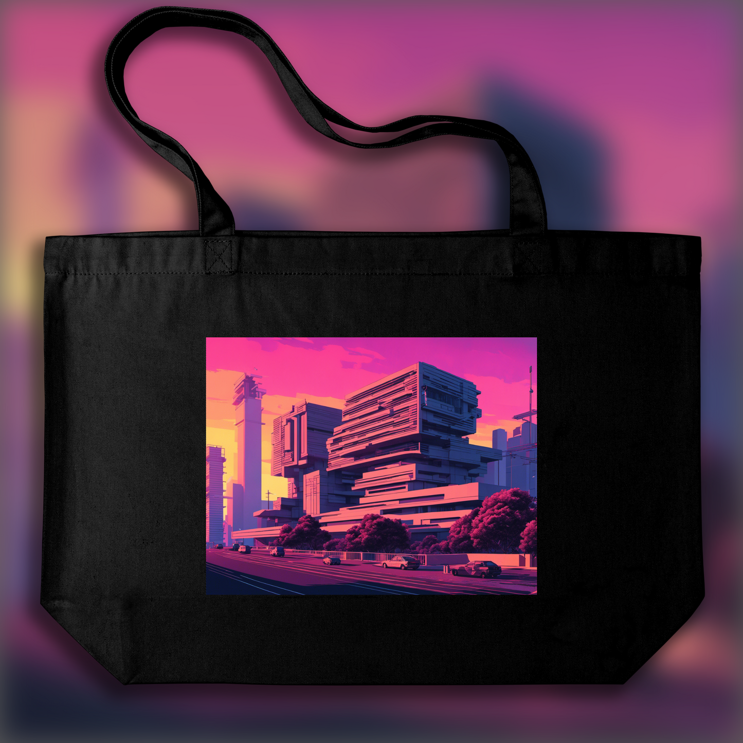 Tote bag large - Vaporwave, Brutalist architecture, city - 218220864