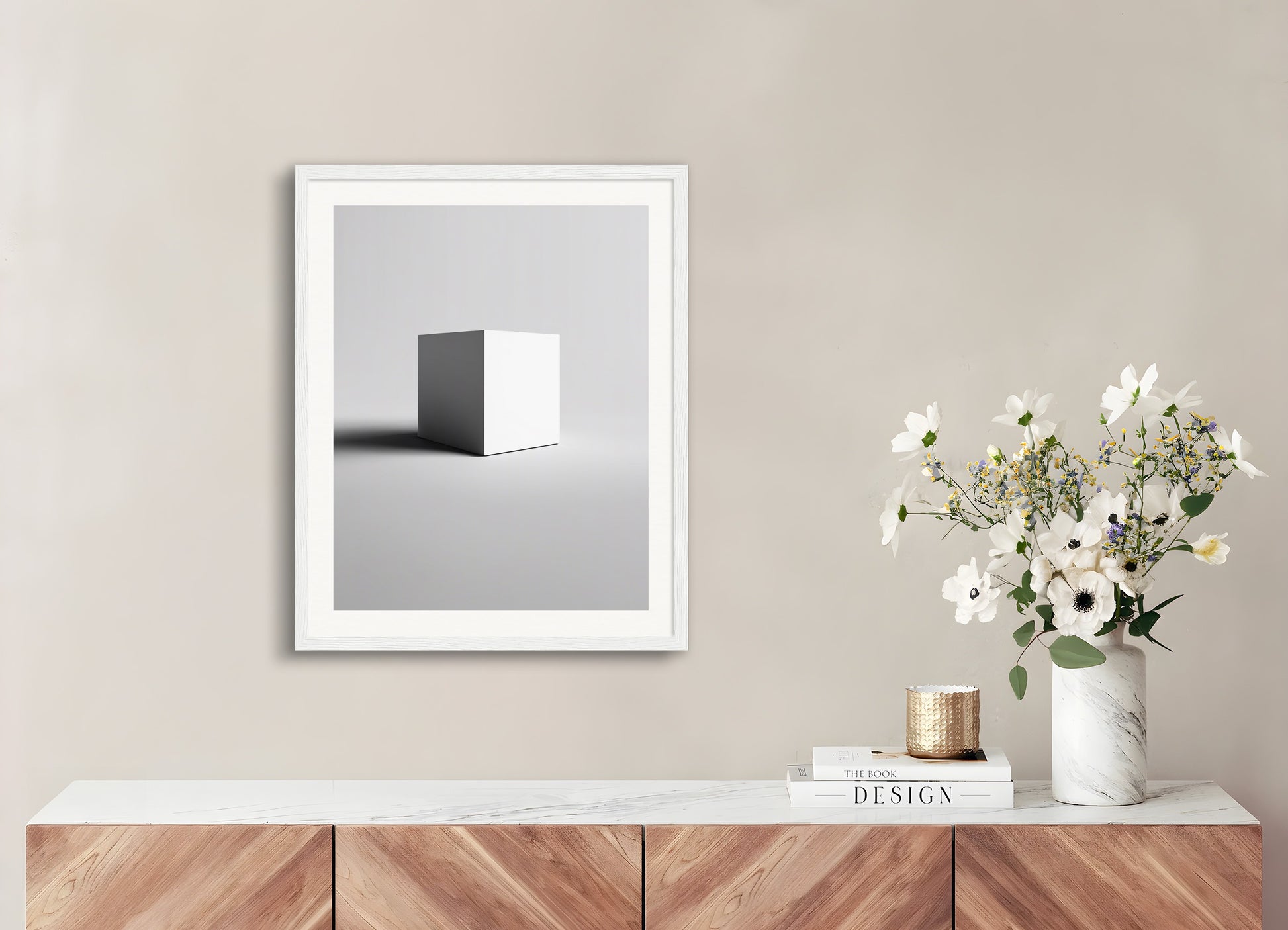 Poster with wood frame: Minimalism art, Cube