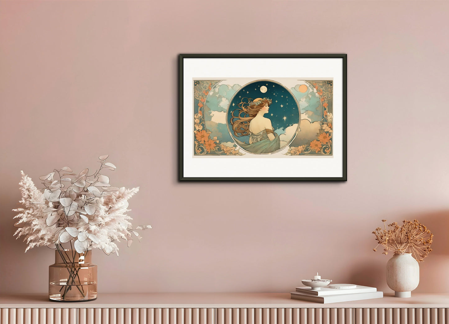 Poster with metal frame: Alfons Mucha, Moon and clouds