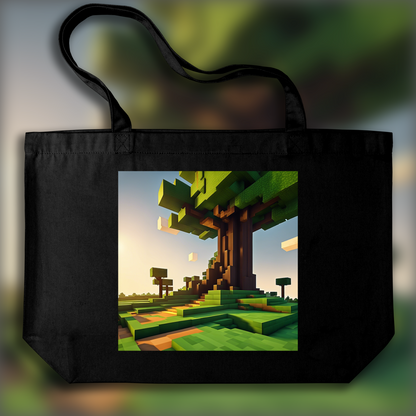 Tote bag IA - Minecraft, Paysage base arbre - 1457218232