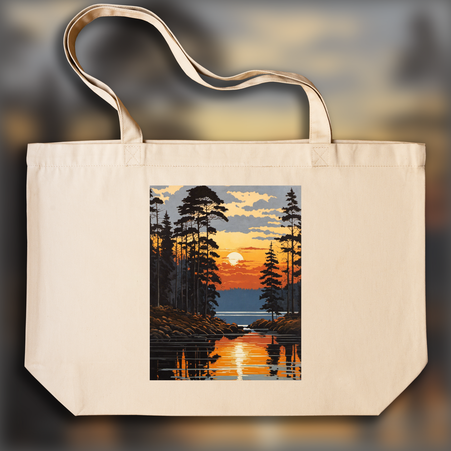 Tote bag ample - Paul Henry, forest, sunset - 697003291