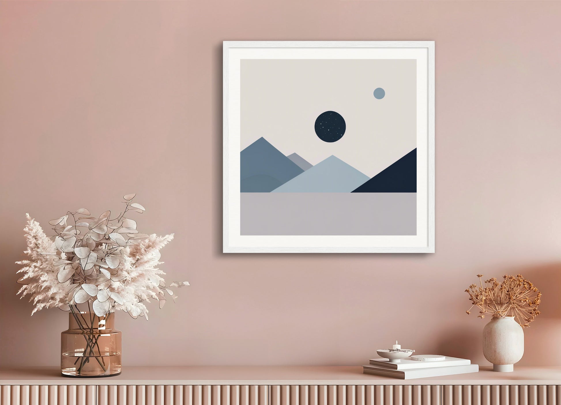 Poster with wood frame: Abstract minimalist art, Astronomy