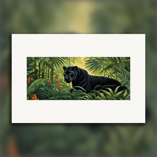 Affiche IA - Le Douanier Rousseau, Une panthère noire dans la jungle - 1395439332