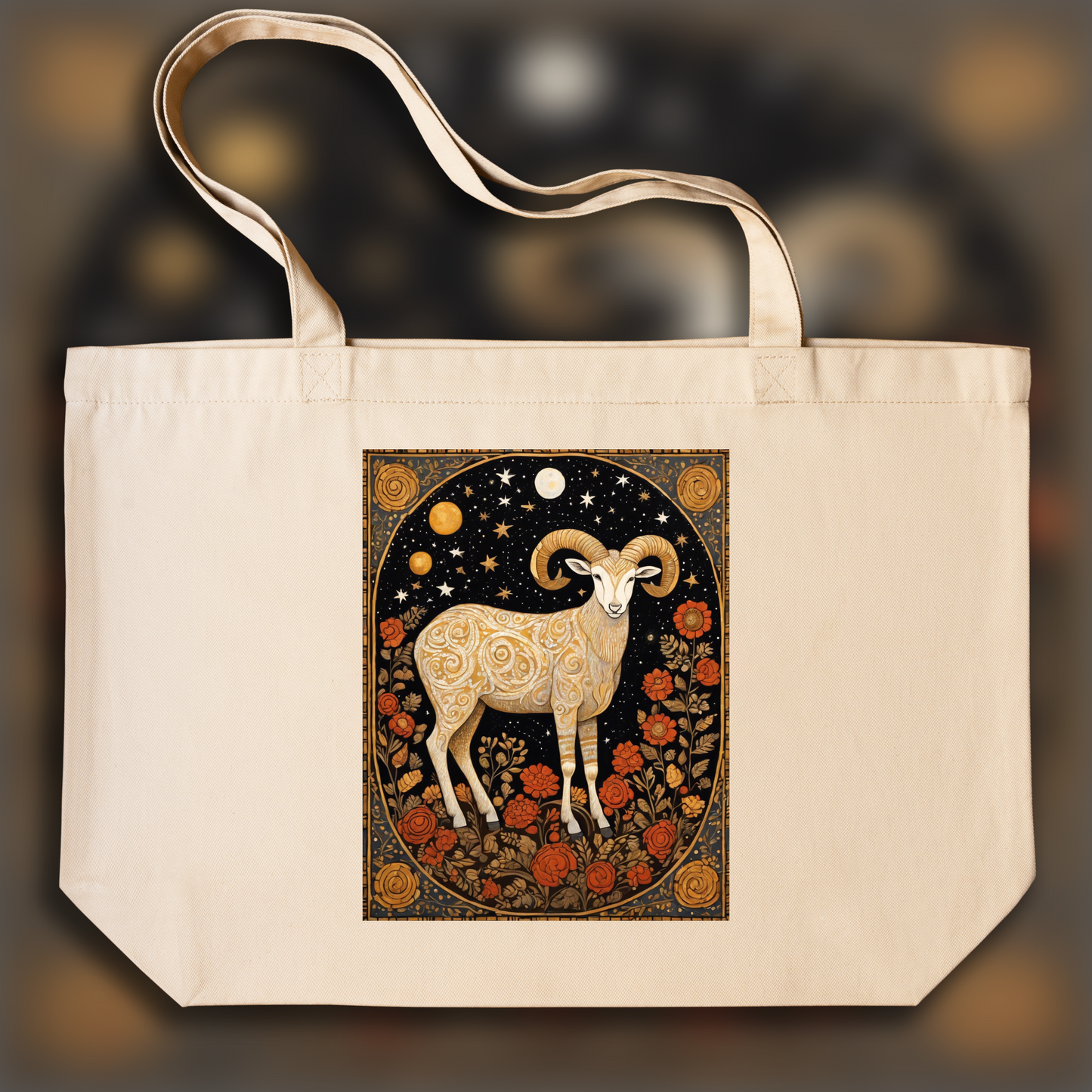 Tote bag IA ample écologique - Post-impressionisme contemporain américain, Astrologie, le signe du Bélier - 1874938988