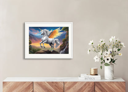Poster with wood frame: Sticker, Unicorn