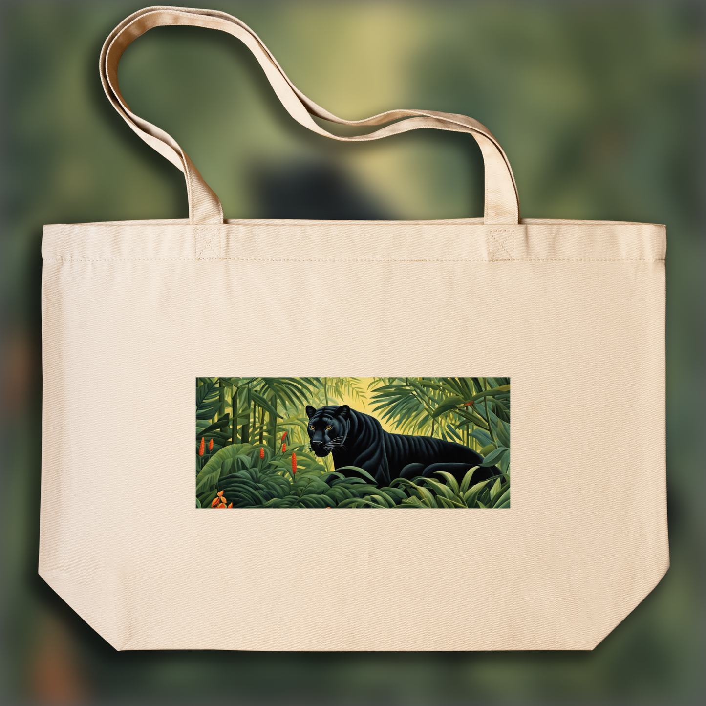 Tote bag large - Henri Rousseau, close-up of a black panther animal in the jungle - 1395439332