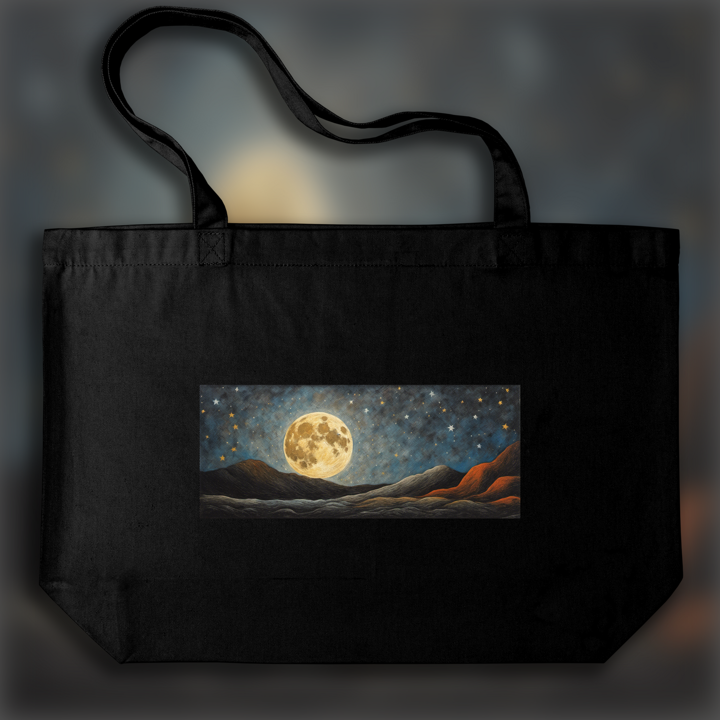 Tote bag ample - Art abstrait mexicain du XXème siècle, Lune et ciel étoilé - 4140722228