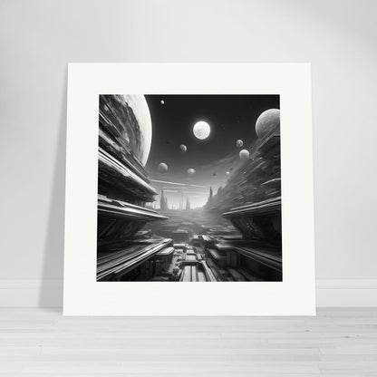 Affiche IA - Explorations abstraites urbaines, noir et blanc, Paysage exoplanète, Oeil - 3198329655