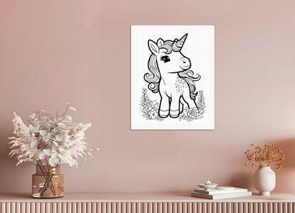 Poster: Coloring page, A baby cute unicorn