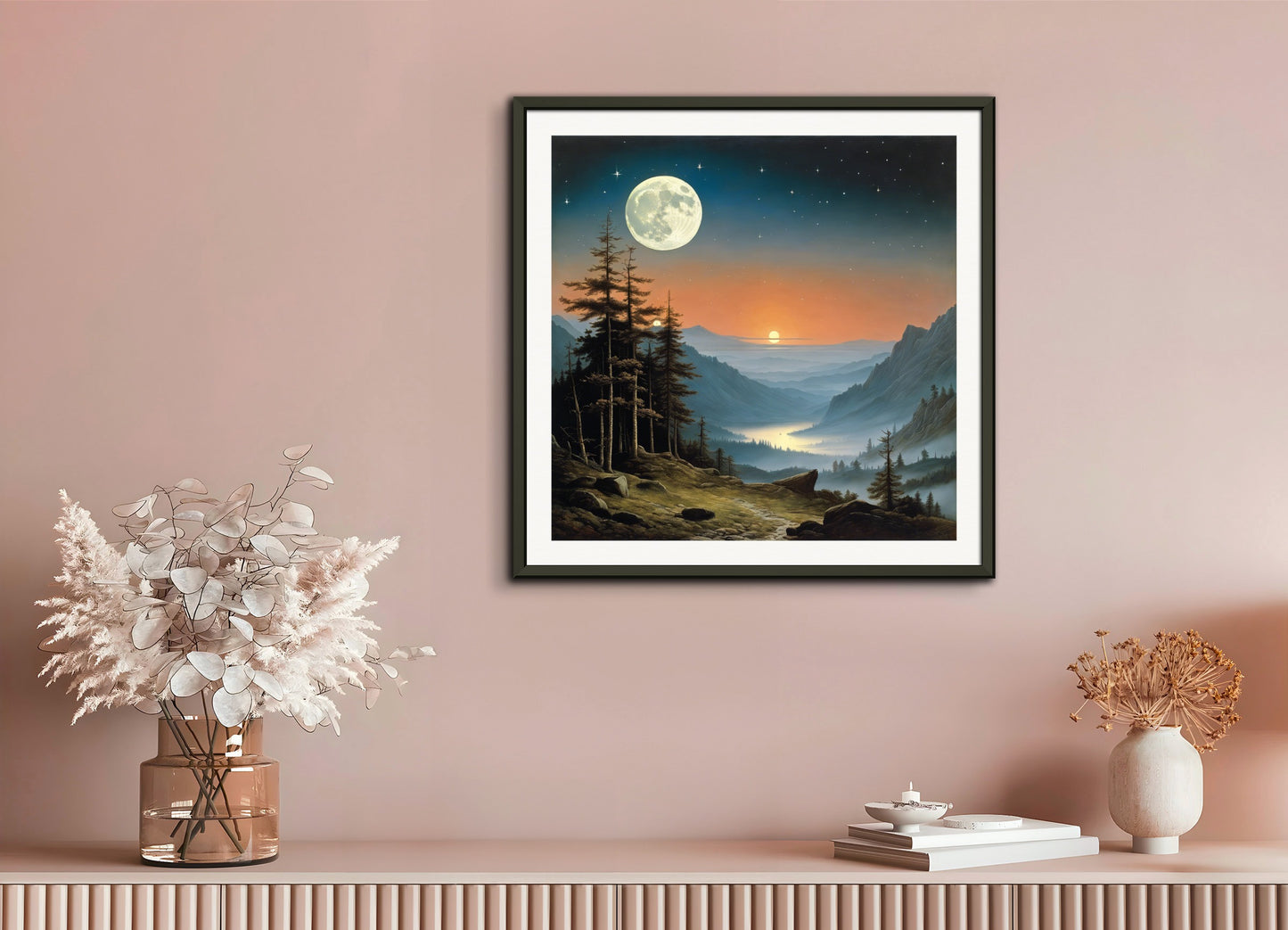Poster with metal frame: Caspar David Friedrich, Moon and starry sky