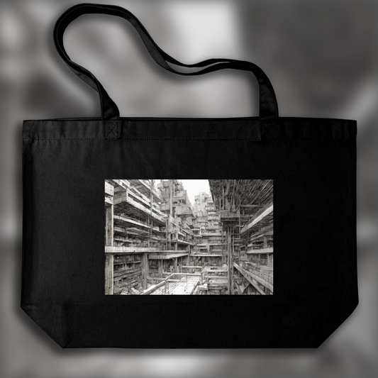 Tote bag ample - Manga cyberpunk noir contemporain, Brutalist architecture, city - 3841146295