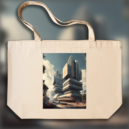 Tote bag ample - Retro future, Brutalist architecture, city - 2599149664