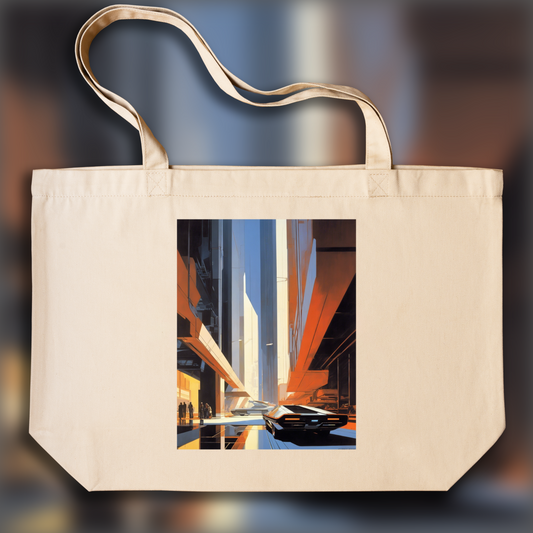Tote bag IA - Design industriel américain futuriste, Brutalist architecture, city - 1808224320