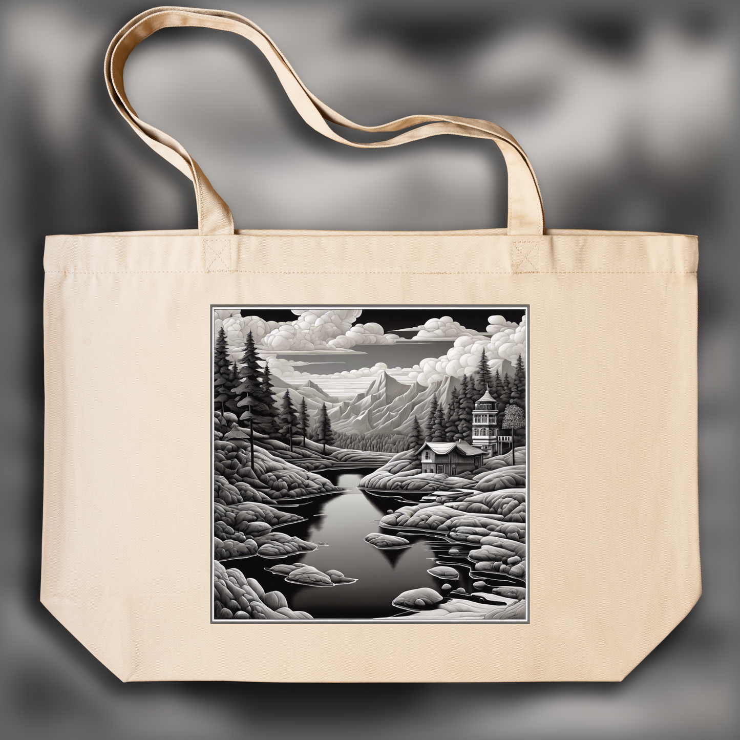 Tote bag IA ample écologique - Escher, Paysage - 4160714693