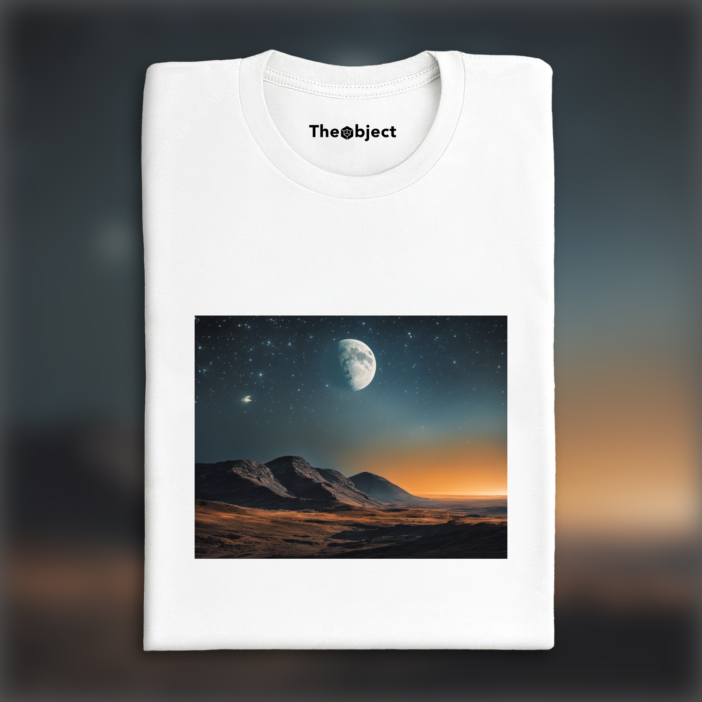 T-Shirt IA - Atmosphère Wim Wenders, Lune et ciel étoilé - 3955157093