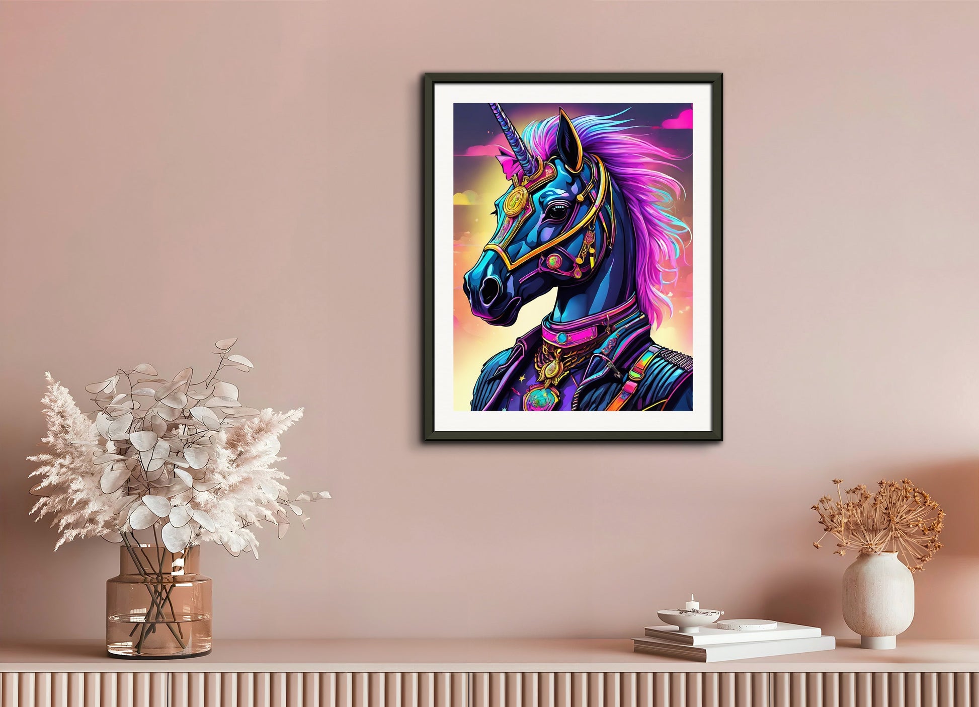Poster with metal frame: Neon punk, Unicorn