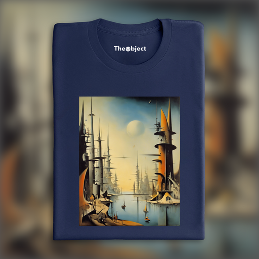 T-Shirt IA - Surréalisme énigmatique, Cité futuriste - 3860830110