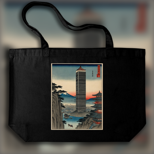 Tote bag IA - Hiroshige, futuristic skyscraper - 2915260610
