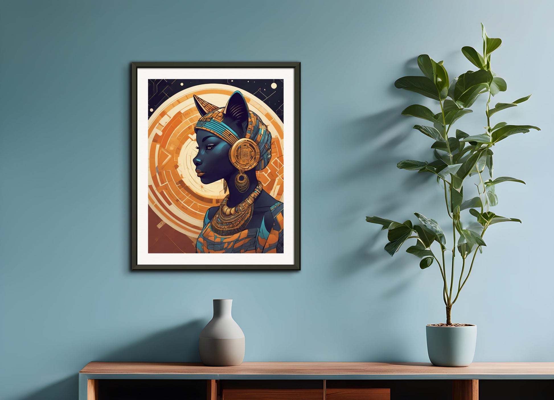 Poster with metal frame: Afrofuturism, Cat