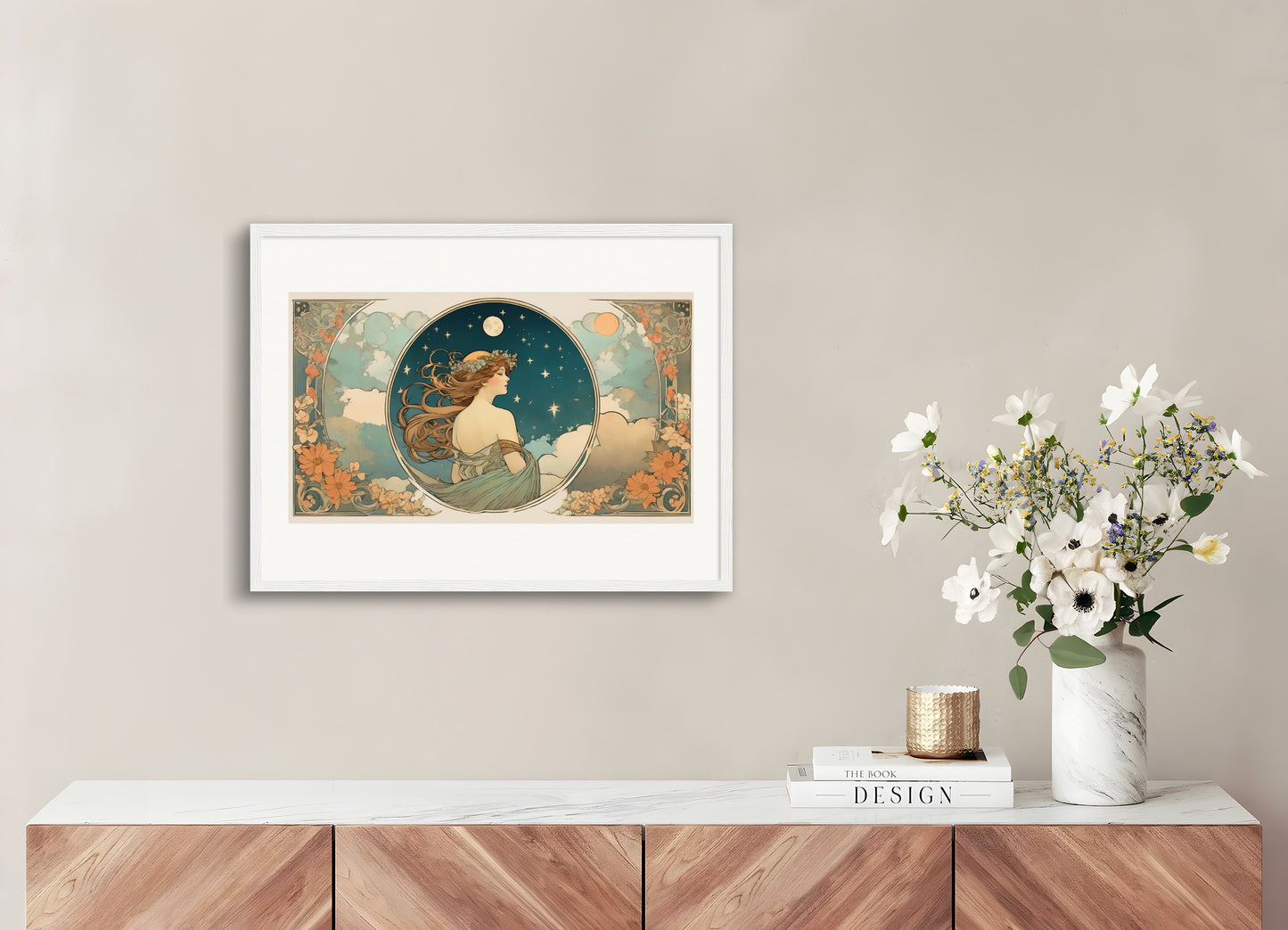 Poster with wood frame: Alfons Mucha, Moon and clouds
