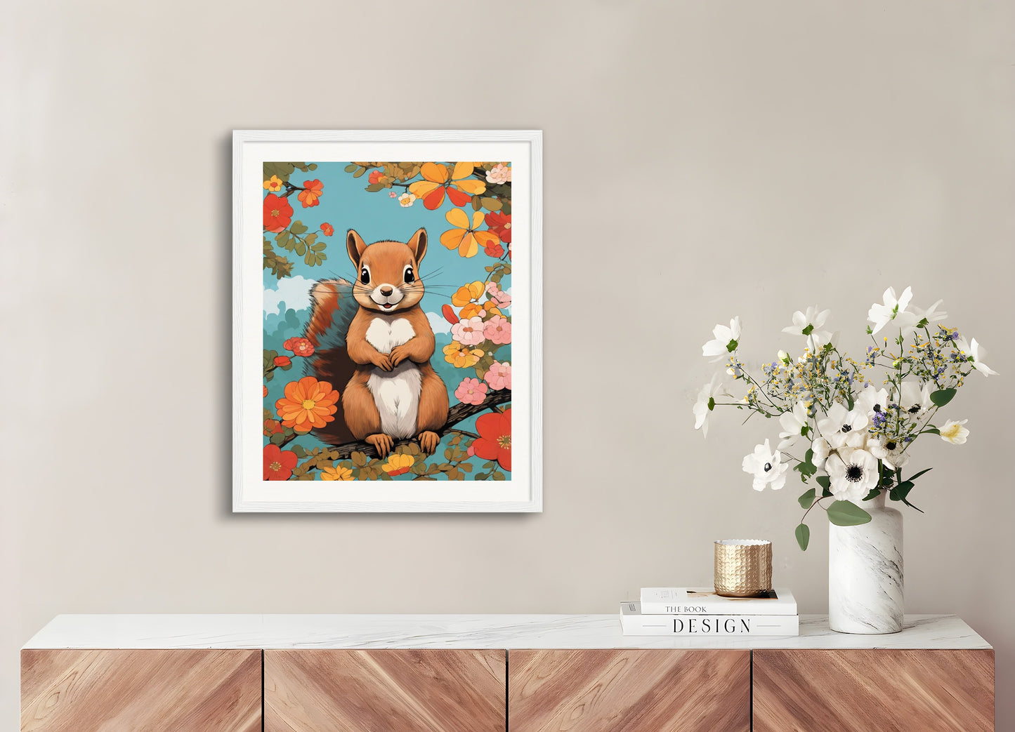 Poster with wood frame: Japanese contemporary Kawaii artist, Squirrel