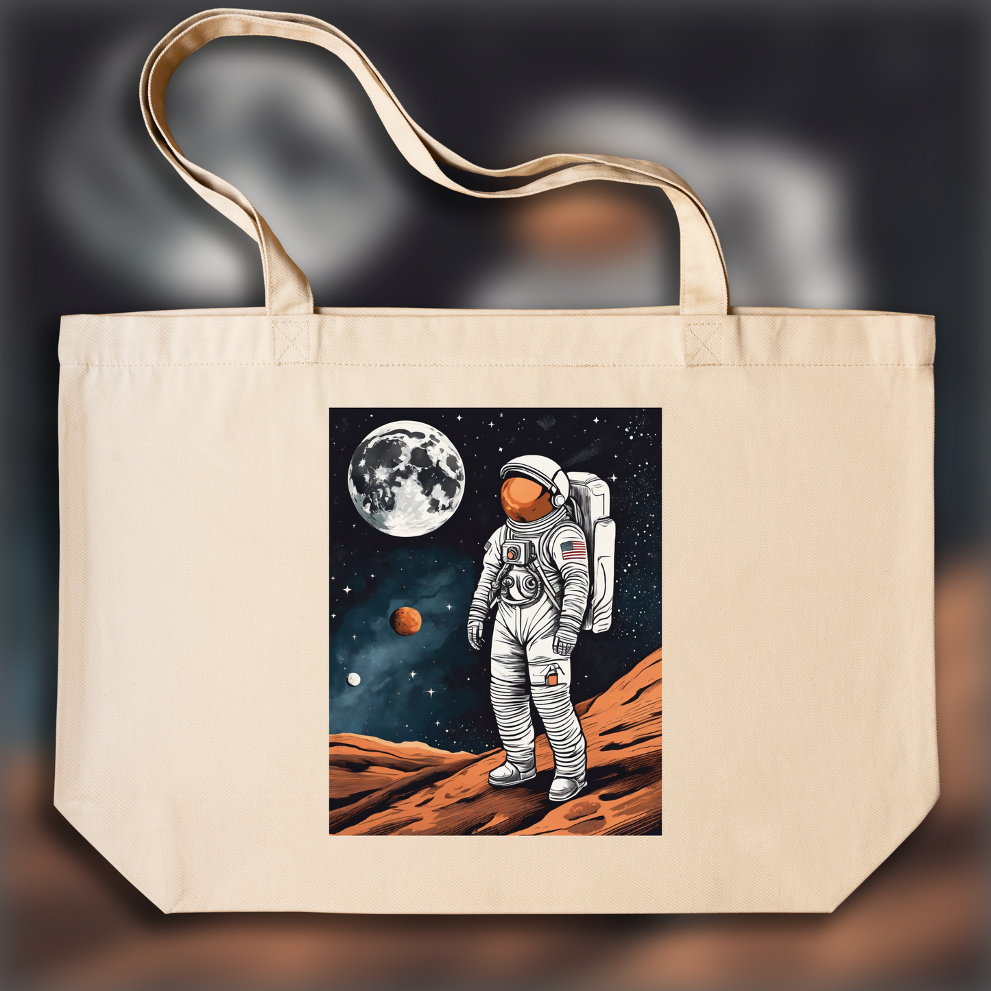 Tote bag IA - Illustration épurée américaine, moderne et nerveuse, Astronaute - 3648913161