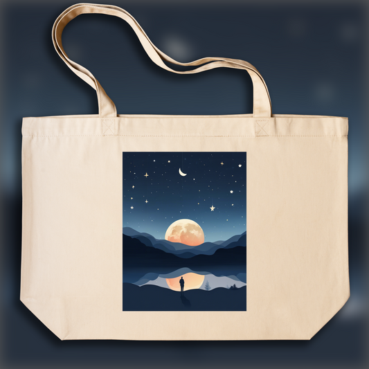 Tote bag IA - Art minimaliste, Lune et ciel étoilé - 808489923