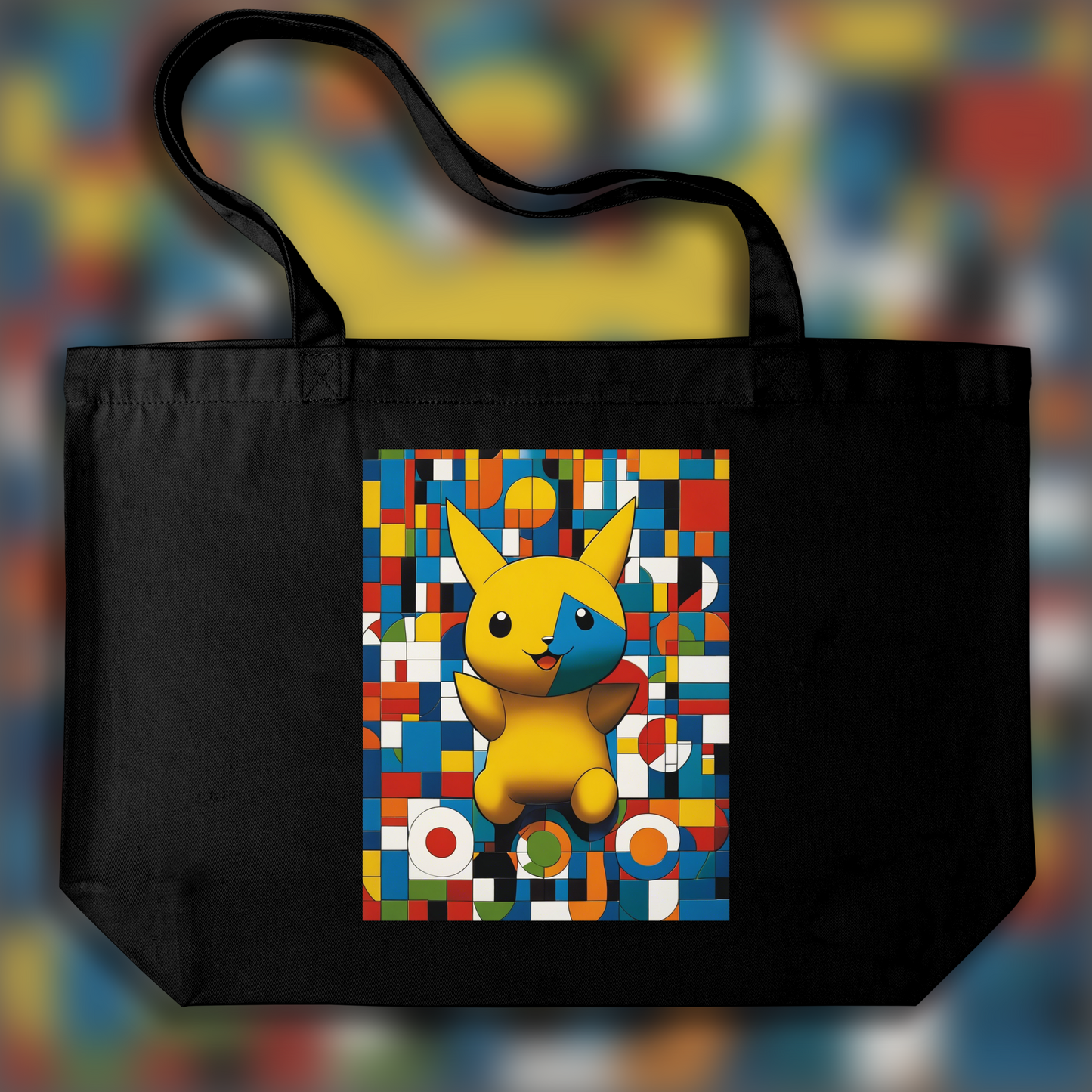Tote bag IA - Images colorées et abstraites, capturant des compositions géométriques dans les paysages, Pokémon Pikachu - 3429190399