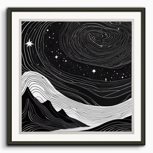 Poster: Monochrome art, topographic lines on a cosmic background, Coffee
