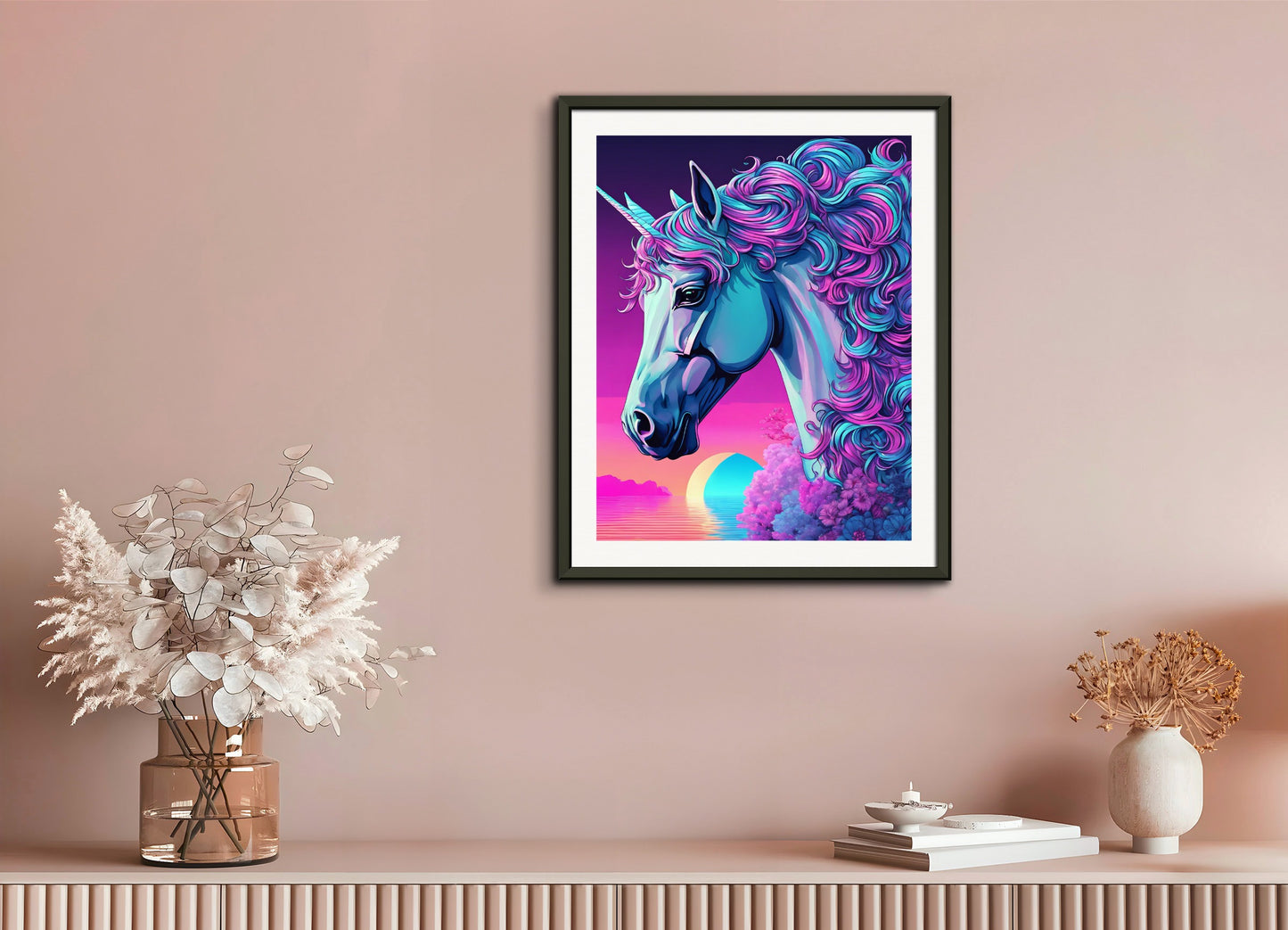 Poster with metal frame: Vaporwave, Unicorn