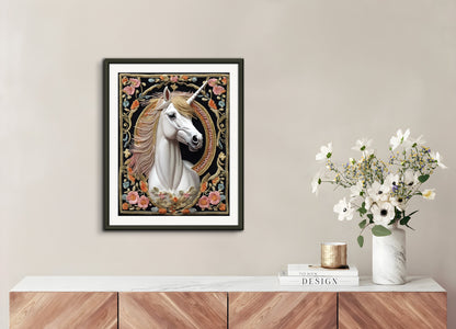 Poster with metal frame: Embroidery, Unicorn