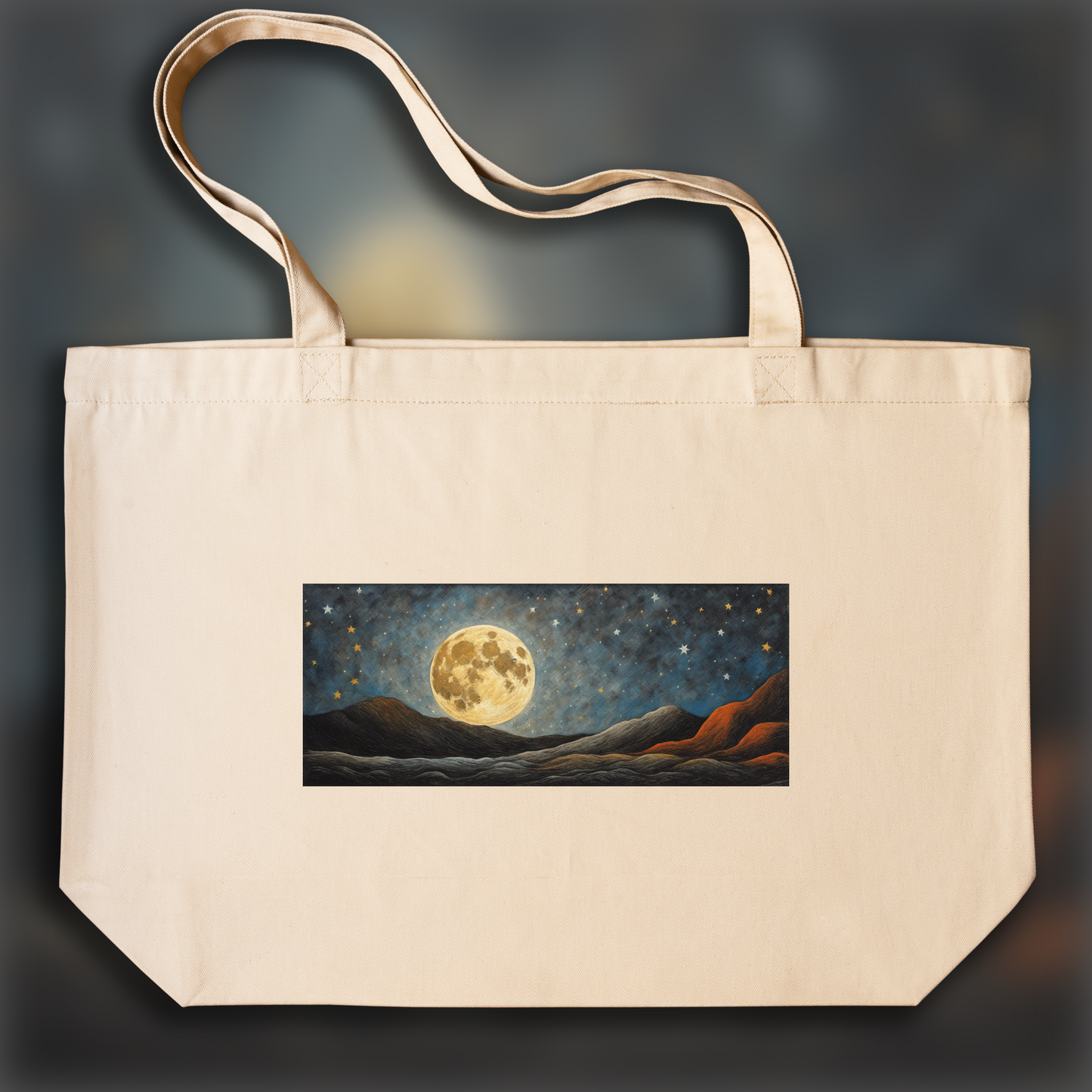 Tote bag ample - Art abstrait mexicain du XXème siècle, Lune et ciel étoilé - 4140722228