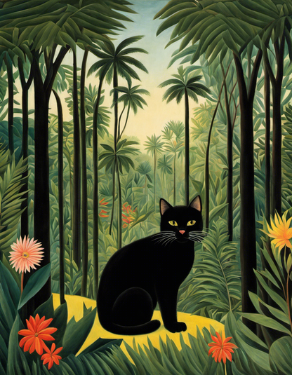 Affiche IA - Le Douanier Rousseau, un Chat Noir dans la Jungle - 2571624287