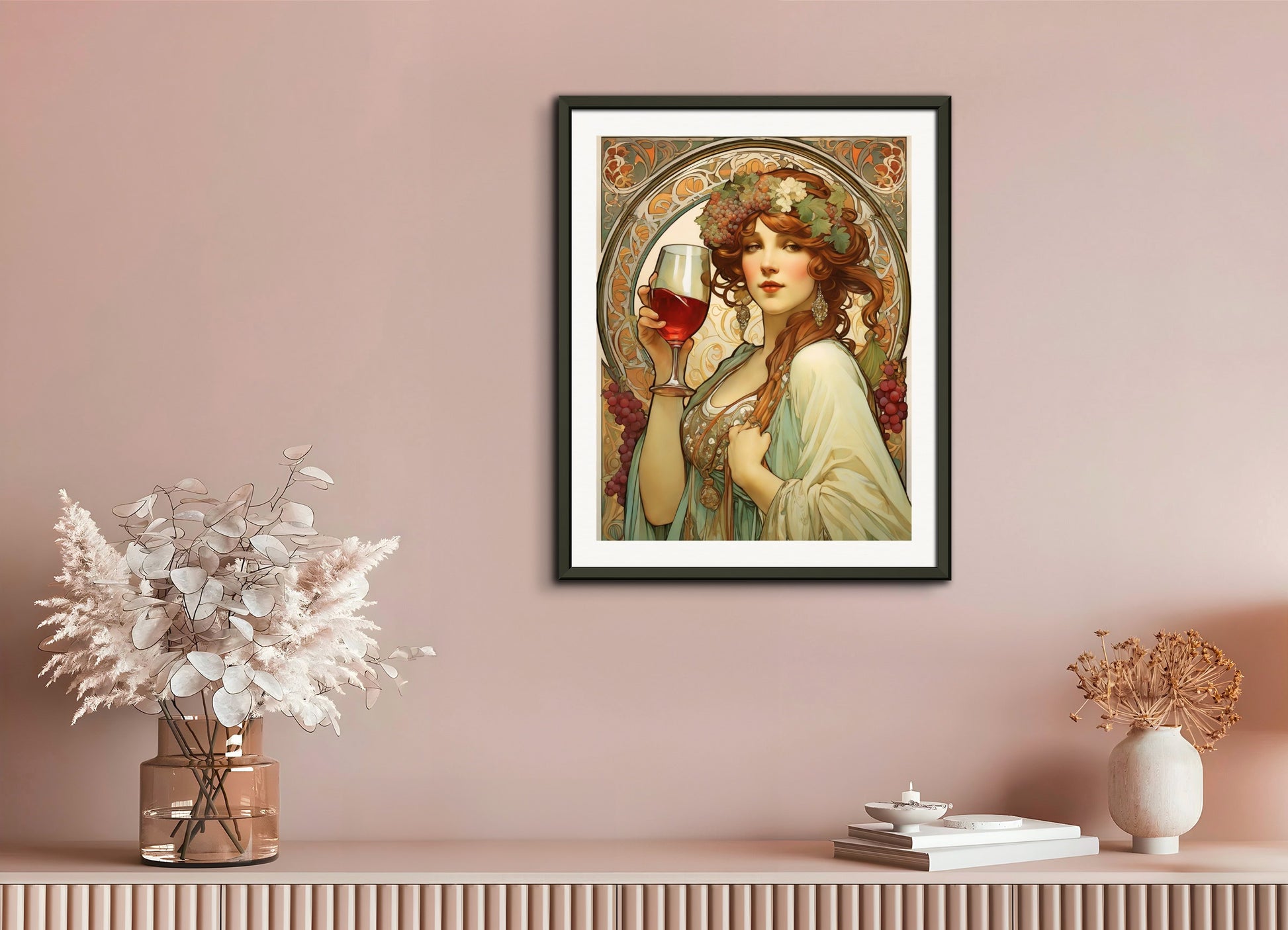 Poster with metal frame: Alfons Mucha, The Wine