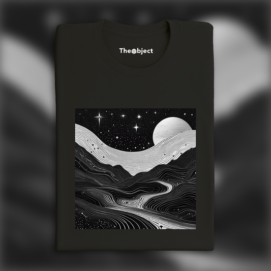T-Shirt - Art monochrome, lignes topographiques sur fond cosmique, Vallée - 2333939479