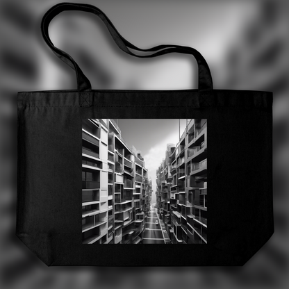 Tote bag IA ample écologique - Explorations abstraites urbaines, noir et blanc, Rue - 1174818028
