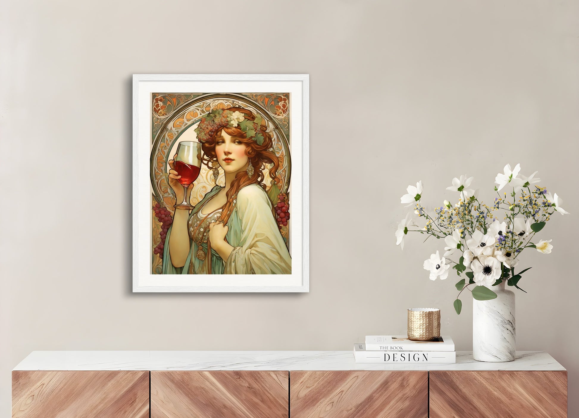 Poster with wood frame: Alfons Mucha, The Wine