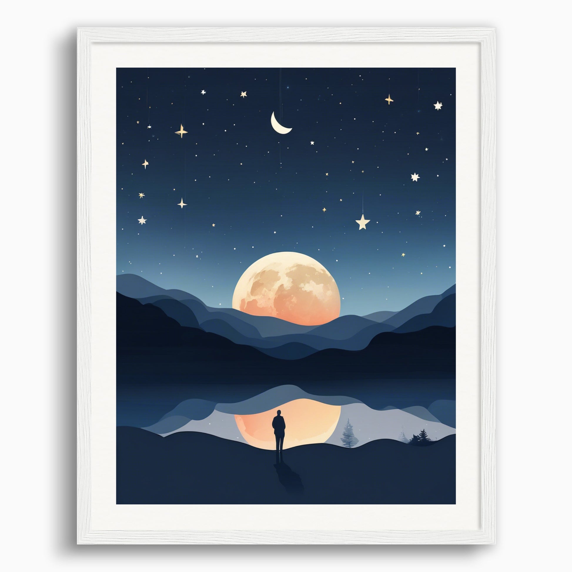 Poster: Art minimaliste, Lune et ciel étoilé