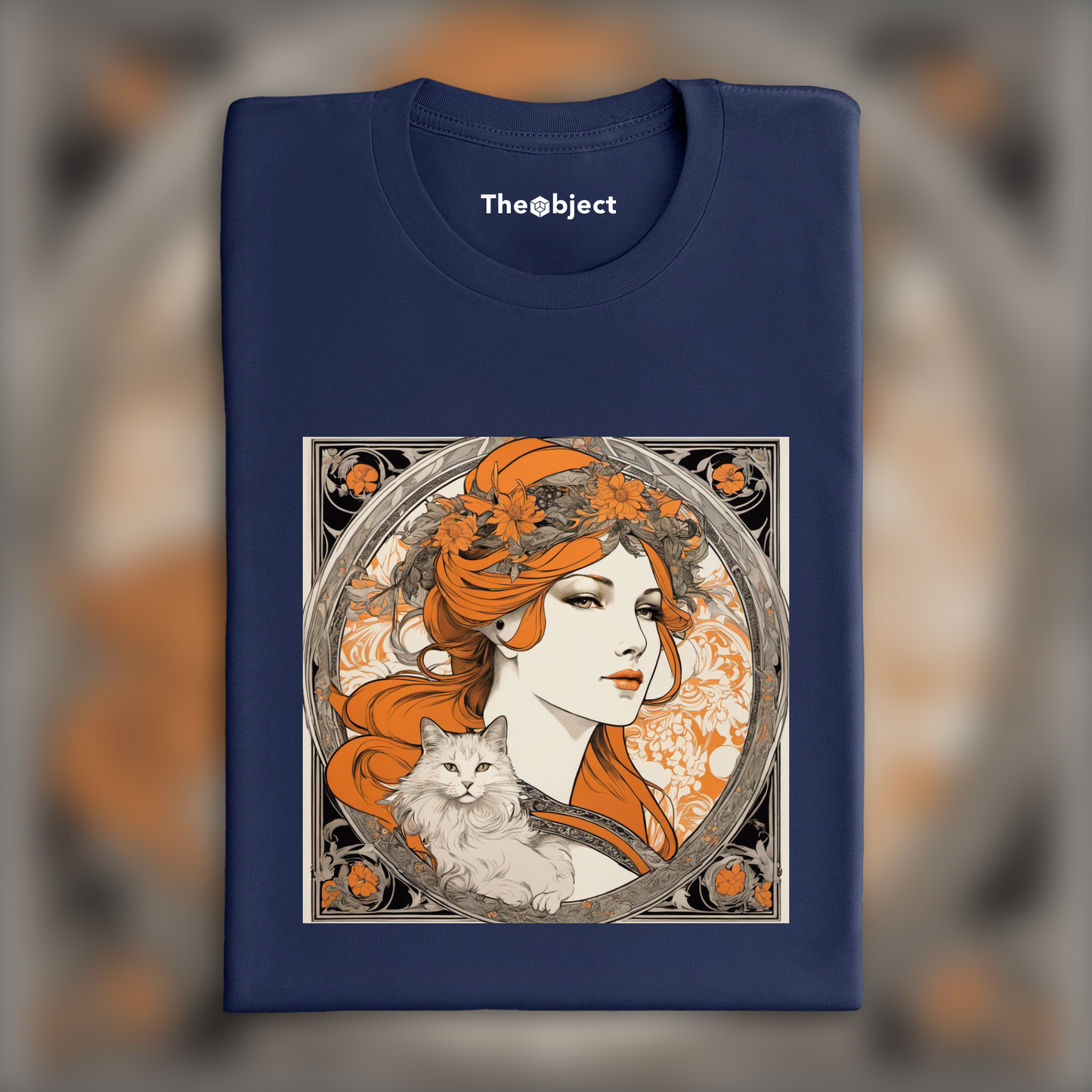 T-Shirt - Alfons Mucha, Un Chat, Femme aux cheveux roux  - 4095171858