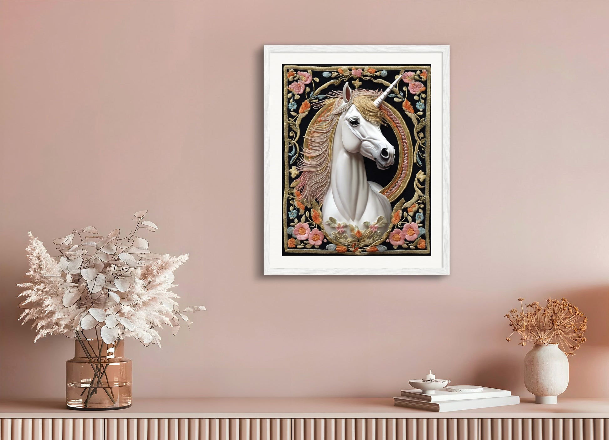 Poster with wood frame: Embroidery, Unicorn