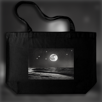 Tote bag ample - Photojournalisme moderne minimaliste, noir et blanc, Lune et ciel étoilé - 329409280