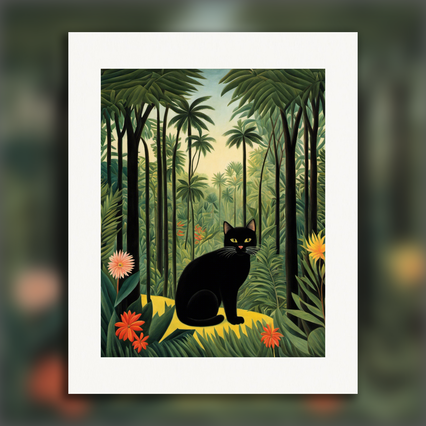 Affiche IA - Le Douanier Rousseau, un Chat Noir dans la Jungle - 2571624287